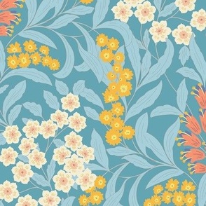 (m)  Wildflower Meadow Bliss Pattern in Cerulean Cyan colour background 