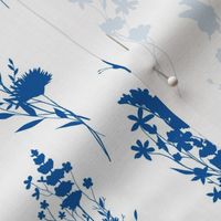 Wildflower Cottage Garden #2 (butterflies) - antique blue silhouettes on white, medium