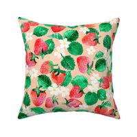 Sweet Garden Treats Watercolor Strawberry Floral on Peach Large