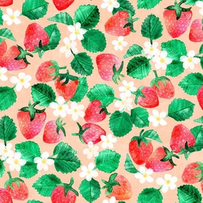 Sweet Garden Treats Watercolor Strawberry Floral on Peach Large