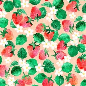 Sweet Garden Treats Watercolor Strawberry Floral on Peach Medium
