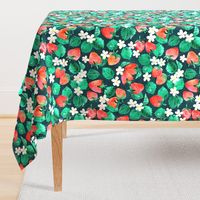 Delicious Fresh Strawberry Floral in Watercolor on Dark Blue Large