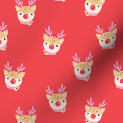 Cutesy vintage fifties kawaii reindeer - Christmas rudolph the red nose reindeer kawaii kids vintage design coral red pink