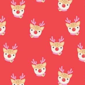 Cutesy vintage fifties kawaii reindeer - Christmas rudolph the red nose reindeer kawaii kids vintage design coral red pink