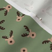 Minimalist Kids design - Scandinavian winter moose Christmas reindeer on olive green 