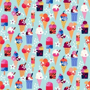 Ice creams and summer flowers in blue small scale