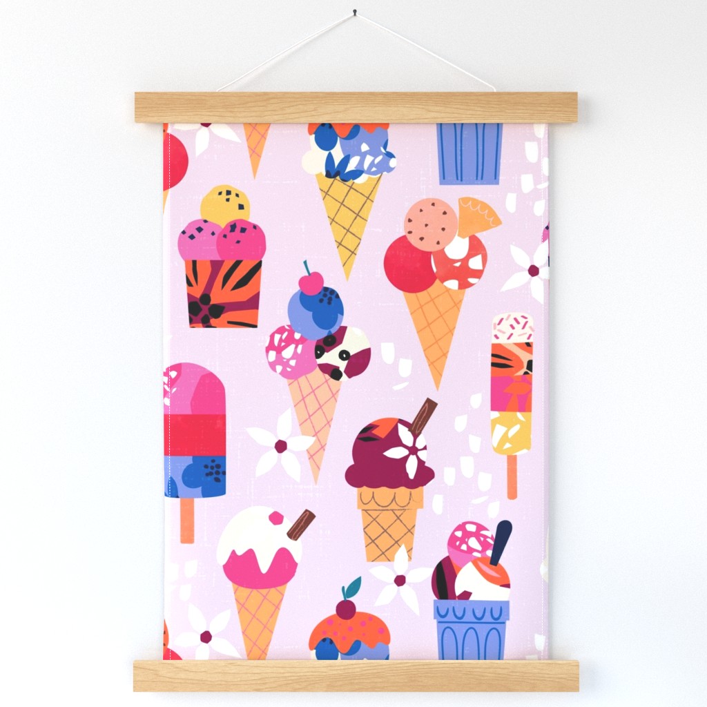 Ice creams and summer flowers in pink large scale