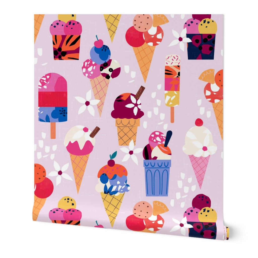 Ice creams and summer flowers in pink large scale