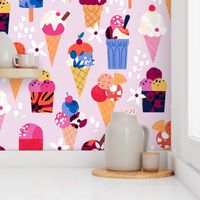 Ice creams and summer flowers in pink large scale