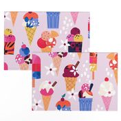 Ice creams and summer flowers in pink large scale