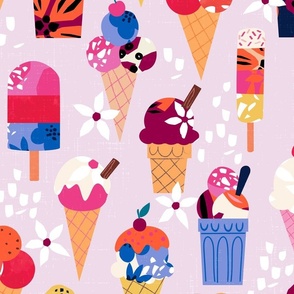 Ice creams and summer flowers in pink large scale