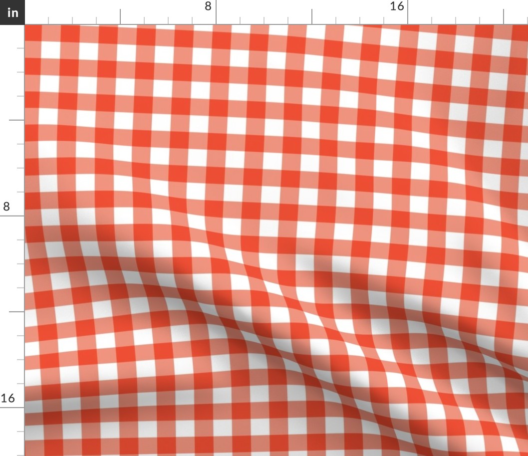  Fuego Red Orange Color And White Grid Buffalo Plaid For Cottagecore And Nursery Home Decor #ee4d31