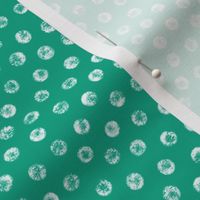 Small scale / Textured white dots on bright green / Organic tiny abstract spots and marks hand drawn distressed brush strokes round grunge polka circles / Festive holiday warm fresh jewel emerald speckles shapes