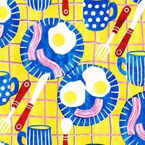 Sunshine Yellow Happy Breakfast Treats Retro Screen Print Style Large