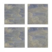 Painted Italian Fresco Antique Textured Clouds, Blue and White