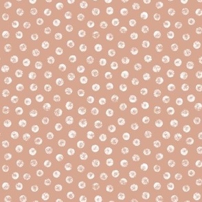 Small scale / Textured white dots on light brown / Organic tiny abstract spots and marks hand drawn distressed brush strokes round grunge polka circles / Warm neutrals pale soft dusty rose nude blush speckles shapes