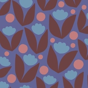 Retro blue tulips with peach circles