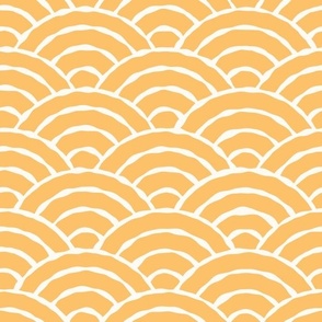 Medium Serene Wobbly Japanese Seigaiha Scalloped Wave in Amber Orange
