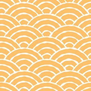 Large Serene Wobbly Japanese Seigaiha Scalloped Wave in Amber Orange