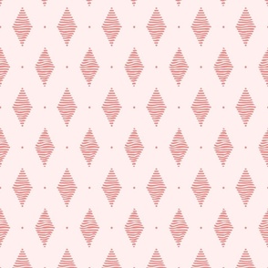 Hand drawn striped preppy argyle rhombus | coral red on off white