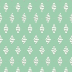 Hand drawn striped preppy argyle rhombus | off white on mint green
