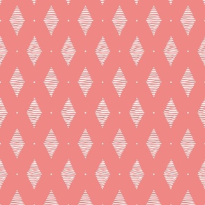 Hand drawn striped preppy argyle rhombus | off white on coral red