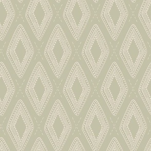 Sketchy (M) seashell diamond ornaments in diagonal grid - white on pastel olive green