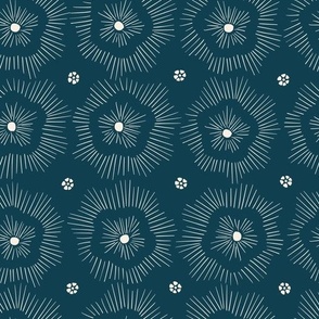 Sea flower (M) marine design - white on dark blue background