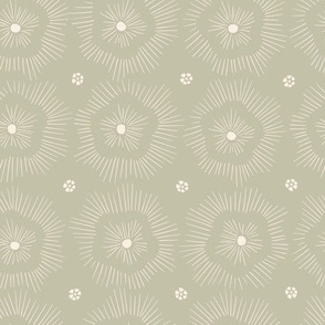 Sea flower (M) marine design - white on pastel olive green background