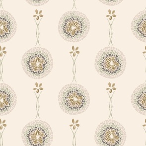 Seashell medallions (M) - sand dollars  in brown, honey yellow, pastel tones on beige background 