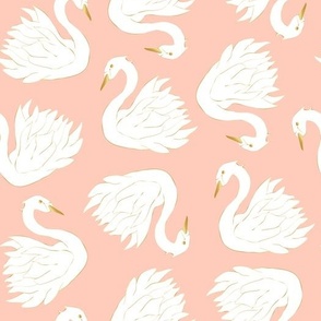 Swans on peachy pink