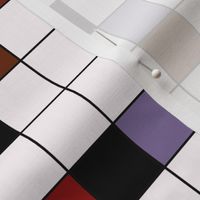 Checkered pattern. red, white, black, lilac, brown squares.