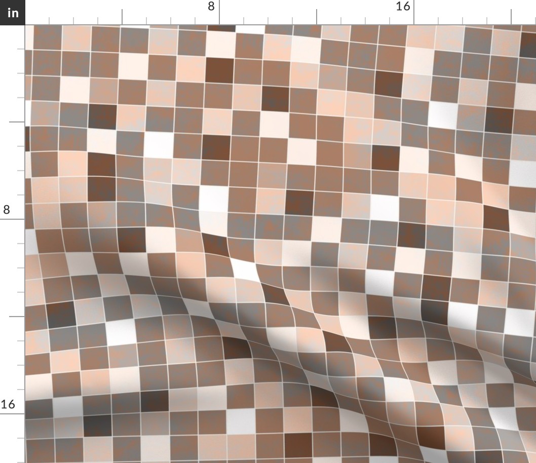 Checkered pattern. Grey, white, beige, brown, squares.  