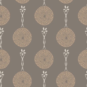 Seashell medallions (M) - sand dollars  in pastel brown on dark brown background 