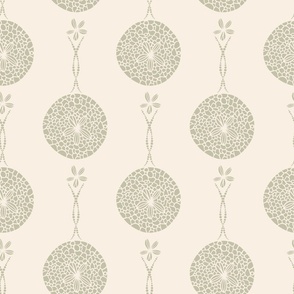 Seashell medallions (M) - sand dollars  in pastel olive green on beige background 