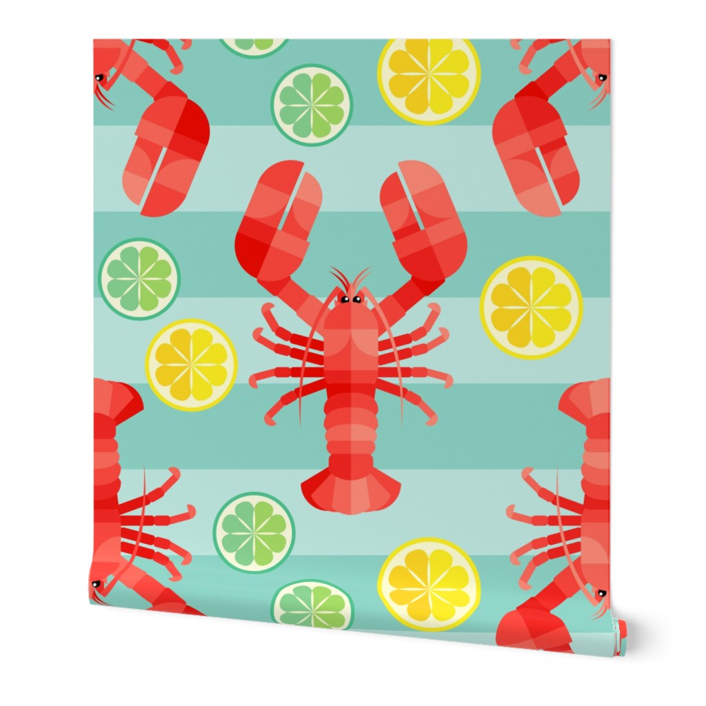 Lemon & Lime Lobster on Mint Stripes