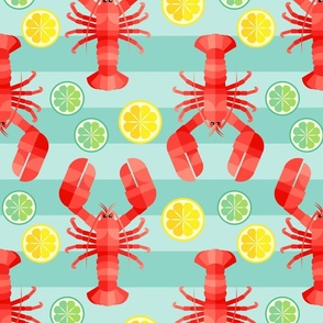 Lemon & Lime Lobster on Mint Stripes