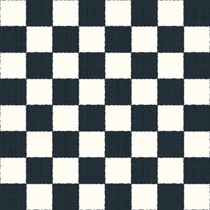 1" Textured Checkerboard Blender - Black and Cream - Small Scale - Traditional Checker Pattern with Organic Edges and Linen Texture