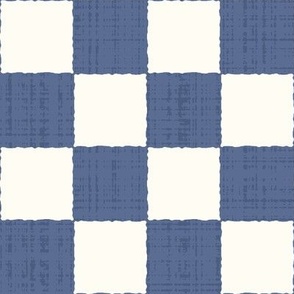 2" Textured Checkerboard Blender - Denim Blue and Cream - Large Scale - Traditional Checker Pattern with Organic Edges and Linen Texture