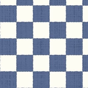 1.5" Textured Checkerboard Blender - Denim Blue and Cream - Medium Scale - Traditional Checker Pattern with Organic Edges and Linen Texture