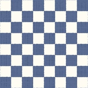 1" Textured Checkerboard Blender - Denim Blue and Cream - Small Scale - Traditional Checker Pattern with Organic Edges and Linen Texture