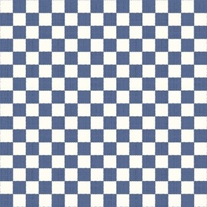 1/2" Textured Checkerboard Blender - Denim Blue and Cream - Extra Small (XS) Scale - Traditional Checker Pattern with Organic Edges and Linen Texture