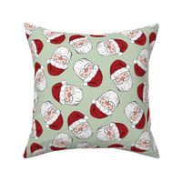 Vintage santa - fifties freehand sketched santa claus Christmas design ruby red on sage green