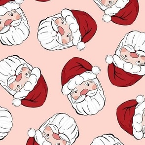 Vintage santa - fifties freehand sketched santa claus Christmas design ruby red on blush