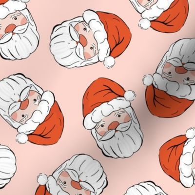 Vintage santa - fifties freehand sketched santa claus Christmas design red on blush