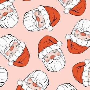 Vintage santa - fifties freehand sketched santa claus Christmas design red on blush