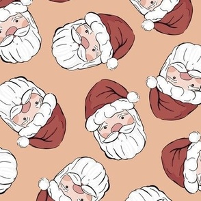 Vintage santa - fifties freehand sketched santa claus Christmas design vintage red on beige