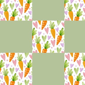 Carrots & Sage Green Squares Cheater Quilt