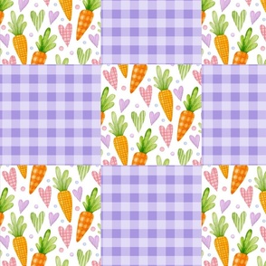 Carrots & Purple Plaid Squares Cheater Quilt