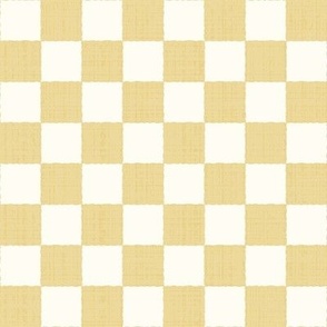 1" Textured Checkerboard Blender - Yellow and Cream - Small Scale - Traditional Checker Pattern with Organic Edges and Linen Texture